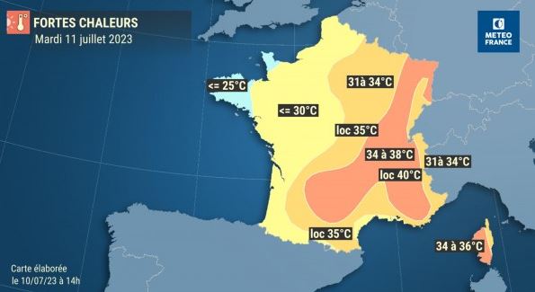 The highest temperatures are expected in the southeast of France and Corsica