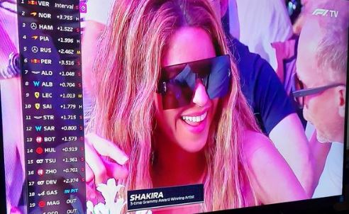 TV cameras spotted Shakira appearing to have a great time at the GP