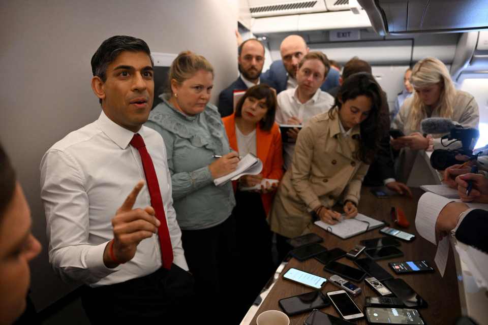 Rishi Sunak discussed the BBC presenter scandal with journalists on board a flight from London to Vilnius, Lithuania, where he will attend the NATO Summit