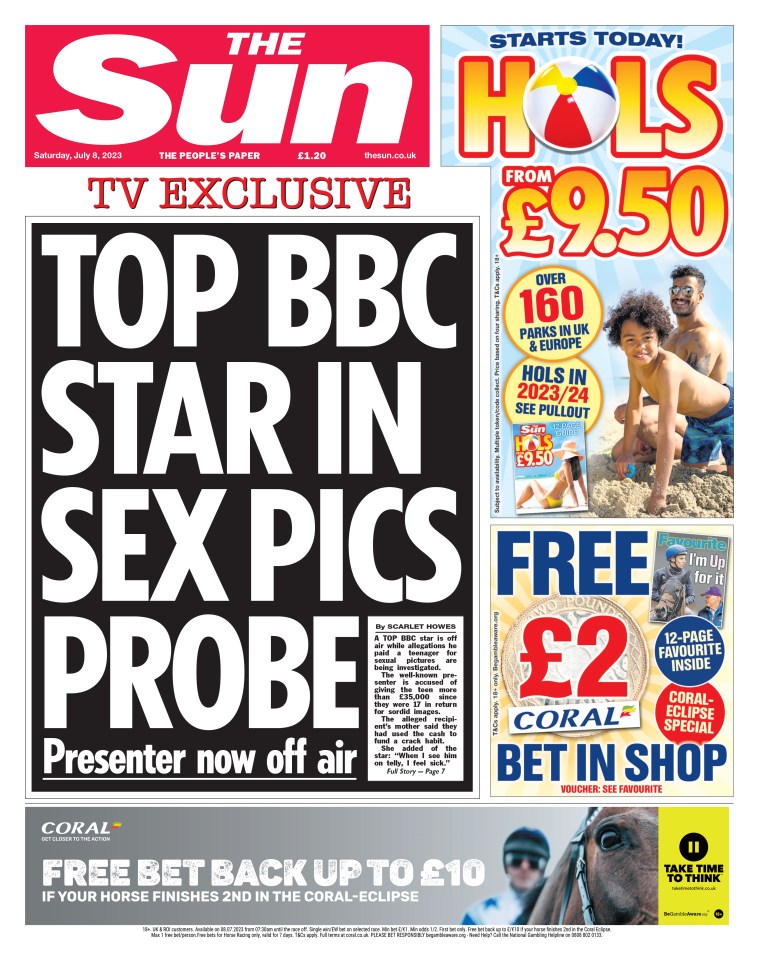 The Sun's front page exclusively revealed the shocking allegations