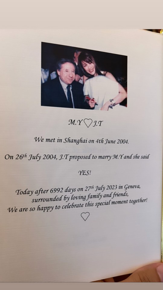 A card pictured at the wedding detailed when Todt proposed