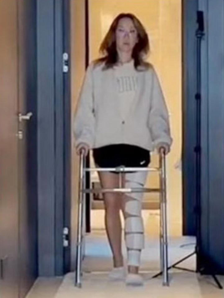 The singer explained she was learning to walk again back in March following surgery on her leg