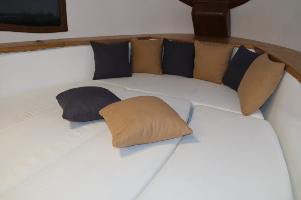 When it's bedtime, the lounge areas transform into sleeping quarters, with the seating turning into beds