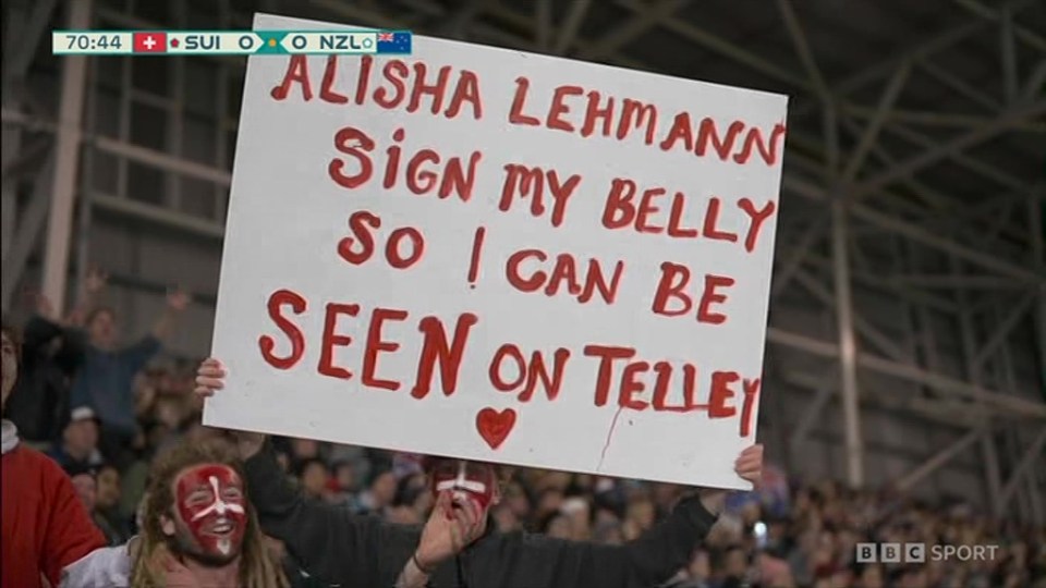 And BBC cameras panned to a creepy fan's sign in the crowd