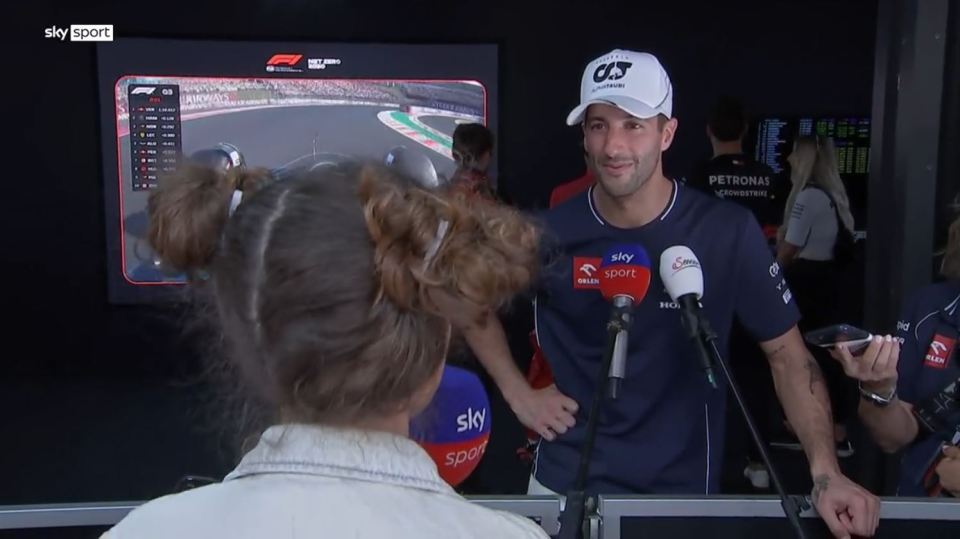 A Sky Sports reporter was interviewing Ricciardo when she became distracted by Hamilton