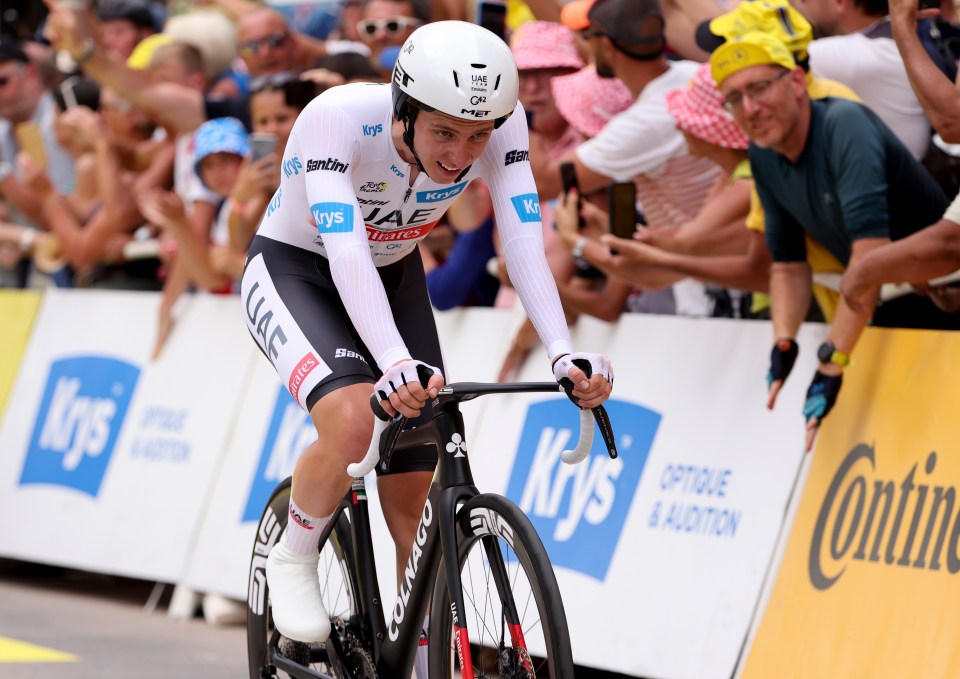 Two-time winner Tadej Pogacar was beaten by one minute and 38 seconds in the time trial