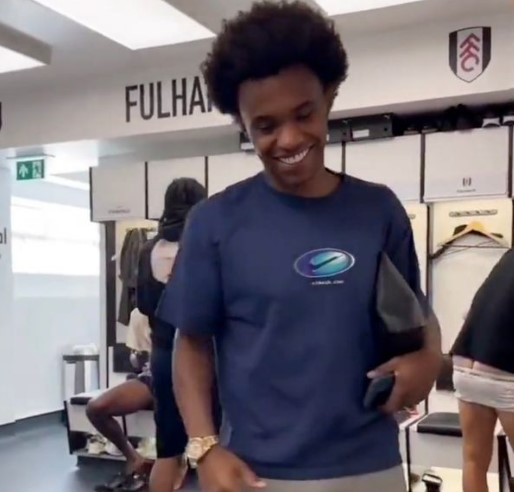 Willian returned to the Fulham dressing room - but one player was caught out on camera