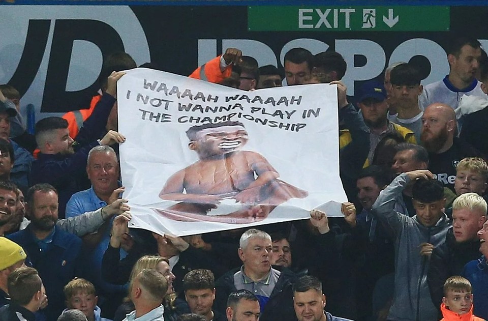 Leeds fans unveiled a hilarious banner of Wilfried Gnonto wearing a nappy