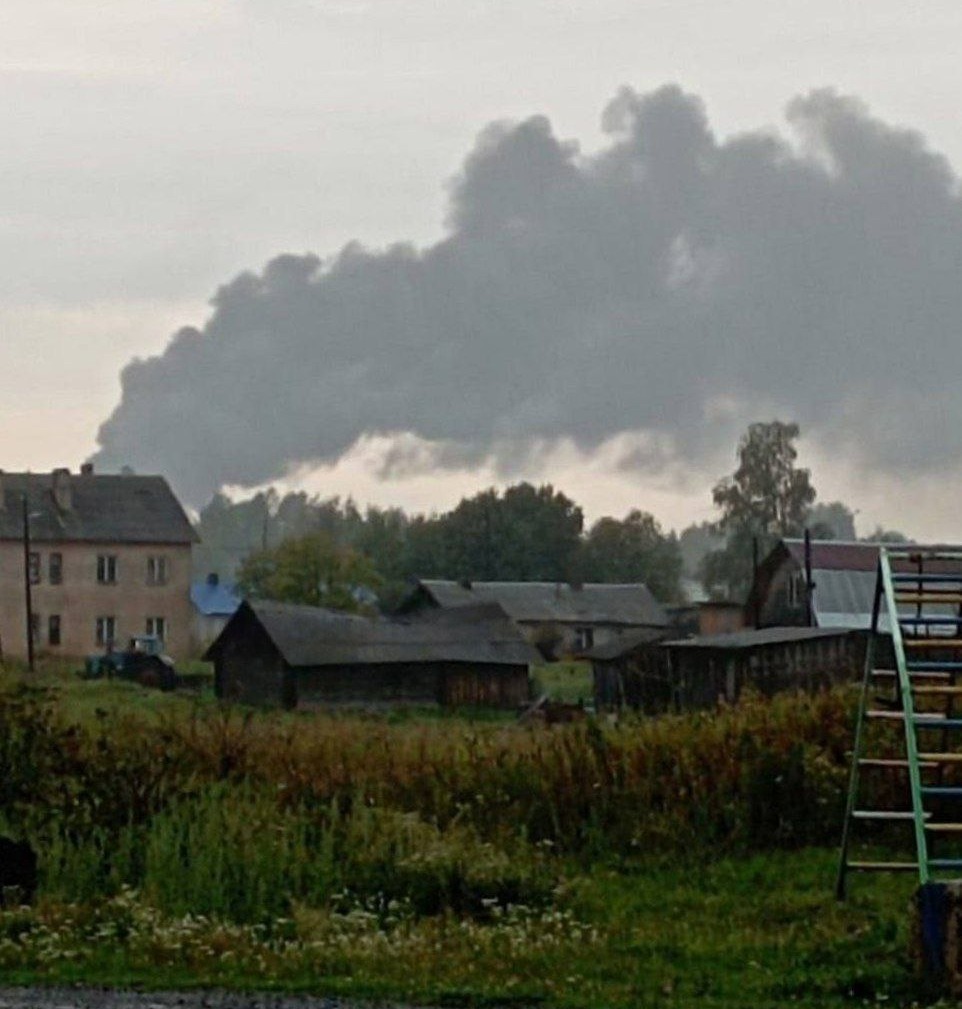 Smoke was seen billowing over villages near Soltsy airbase following Saturday's strike