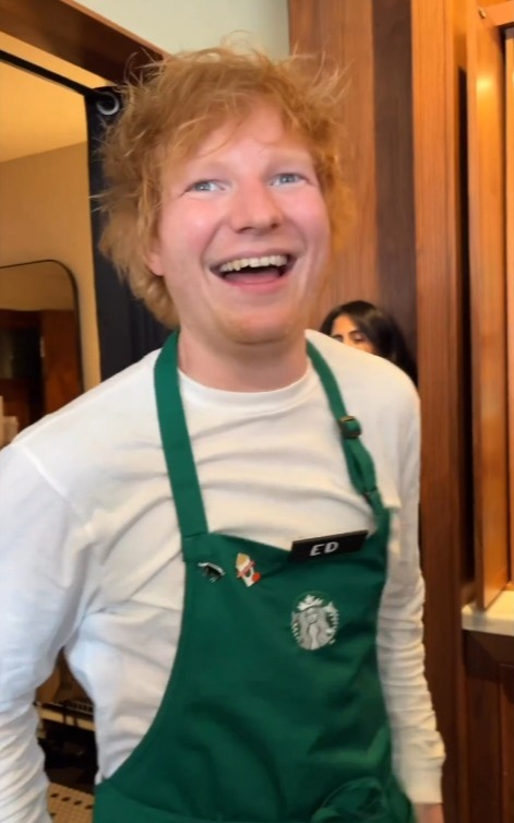 Ed Sheeran seems to have swapped stadium gigs for a job in Starbucks