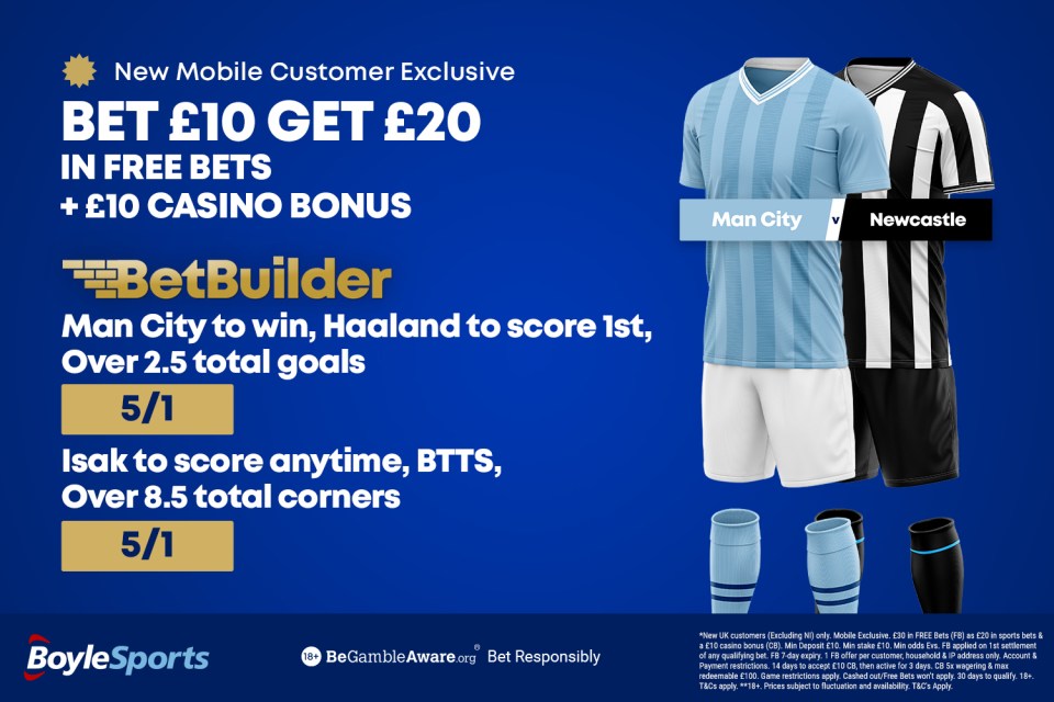 Man City vs Newcastle: Get £20 in free bets and £10 casino bonus with BoyleSports on Saturday