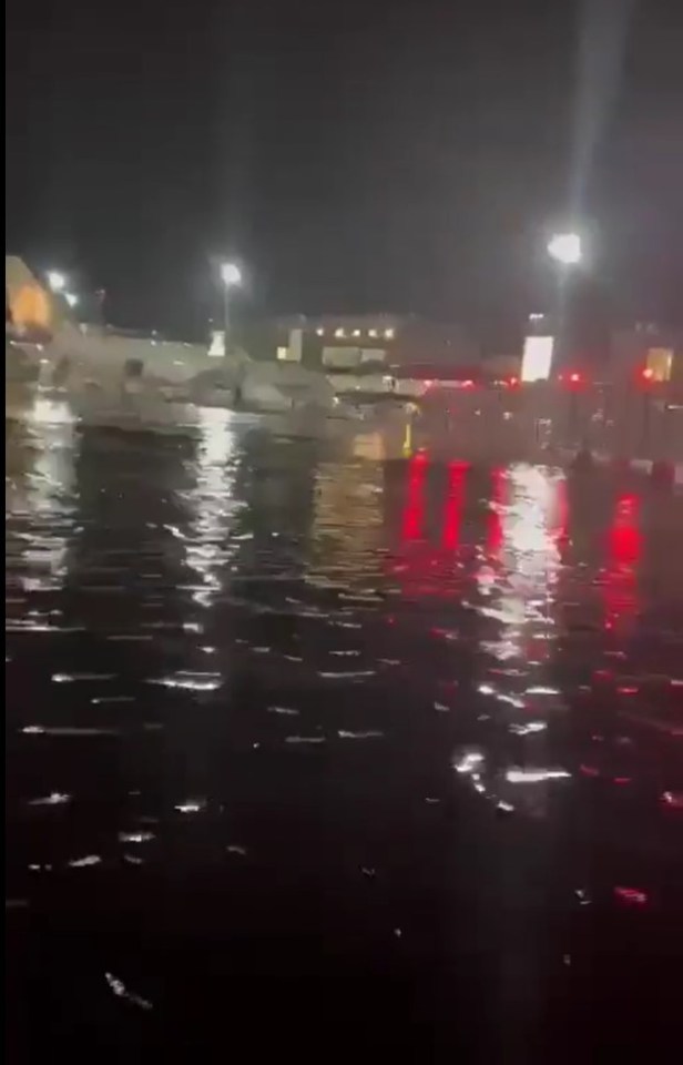 The airport's runway was left flooded with passengers unable to get off planes