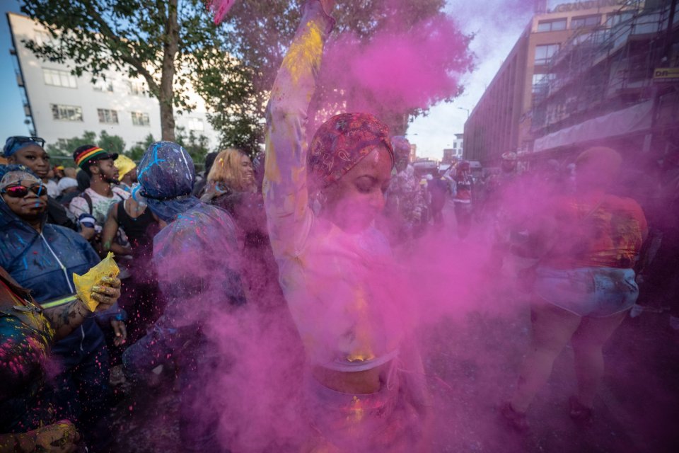 This woman got covered in pink paint