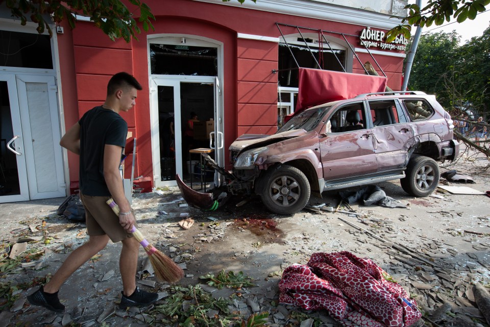 Blood can be seen spattered in various areas where innocent civilians were struck down