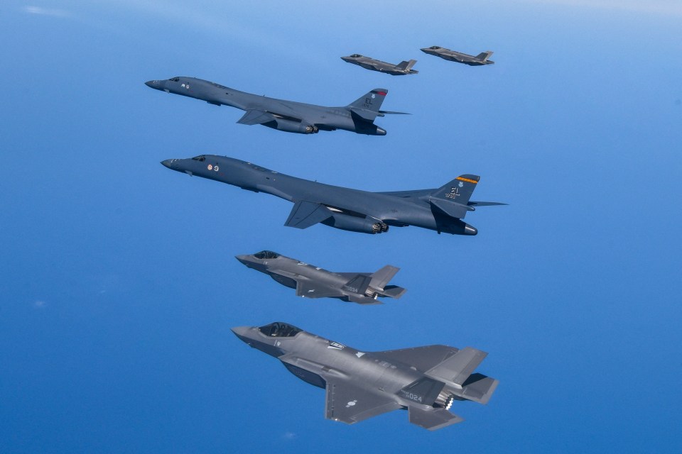 US Air Force B-1B bombers and South Korean Air Force F-35A pictured taking part in a joint air drill