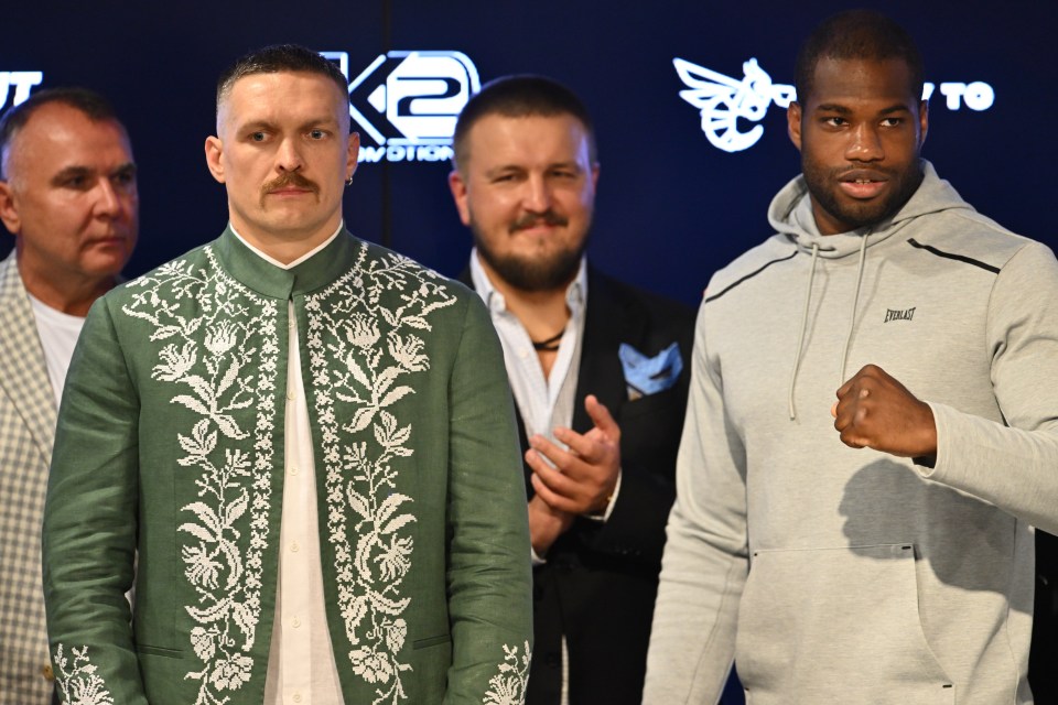 Oleksandr Usyk, left, defends his world titles against Daniel Dubois, right, this Saturday