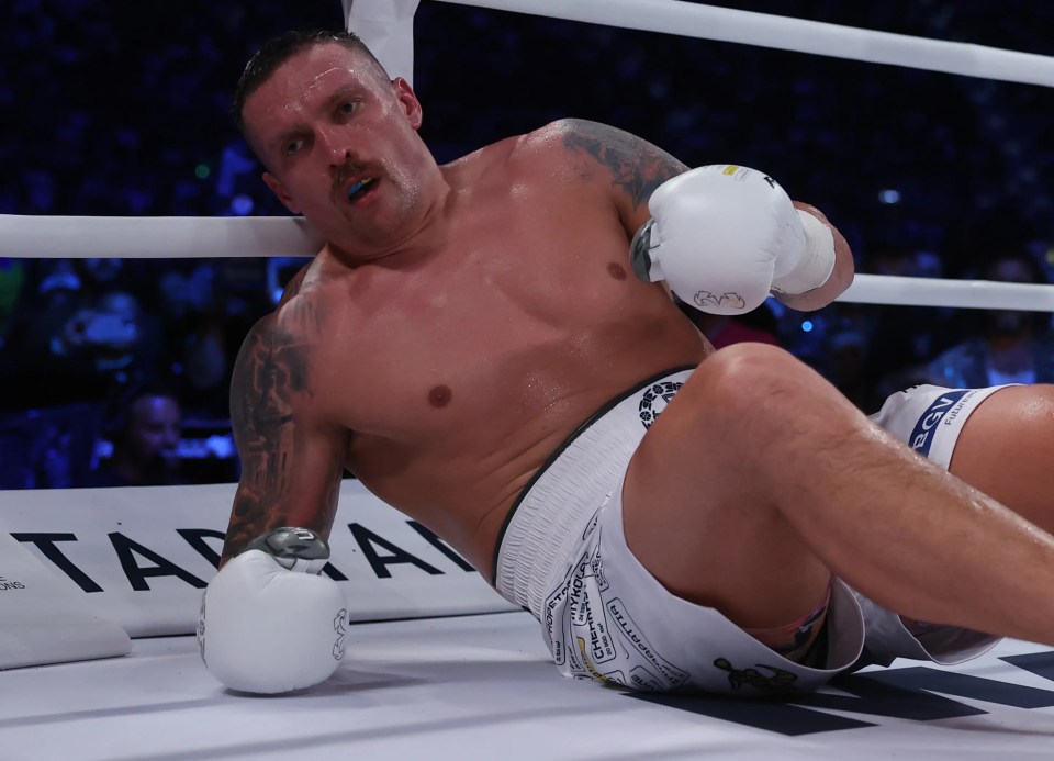 Usyk dropped to the canvas following the shot