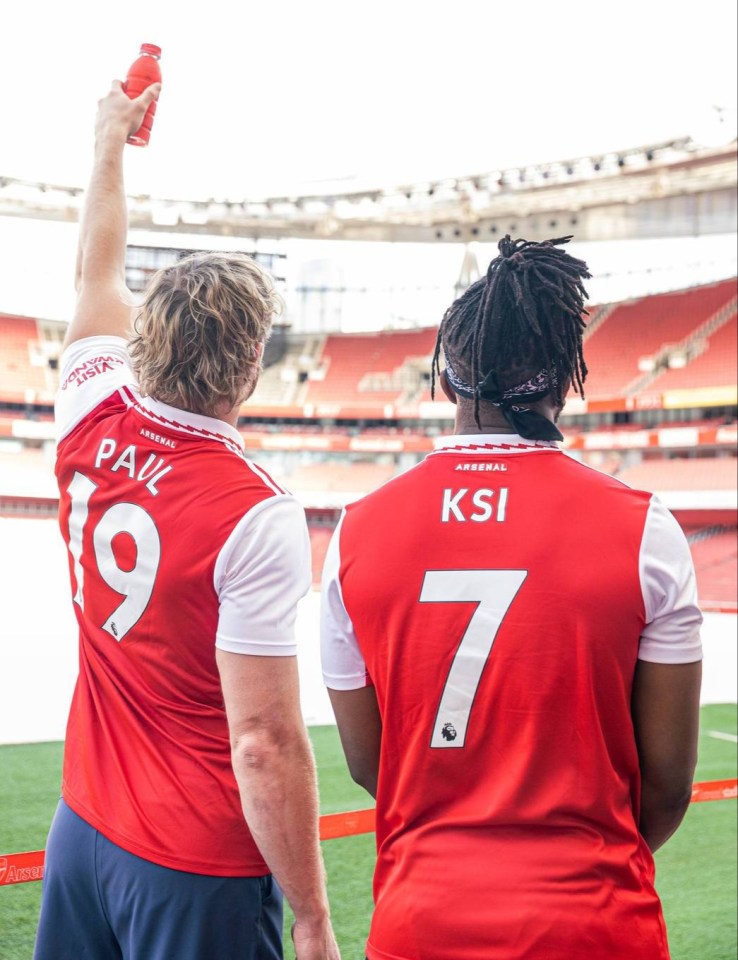 Paul and KSI take in the Emirates Stadium for some promo shots