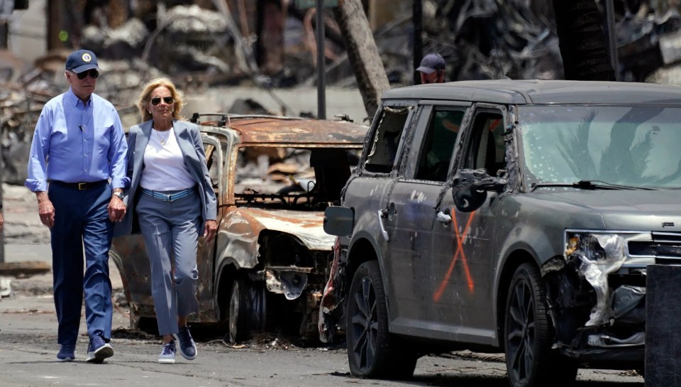 Joe and Jill Biden survey the devastation left by wildfires in Hawaii