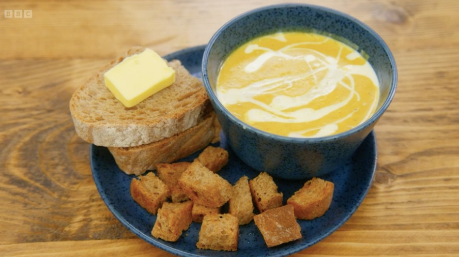 Max impressed with his spiced butternut squash soup and croutons