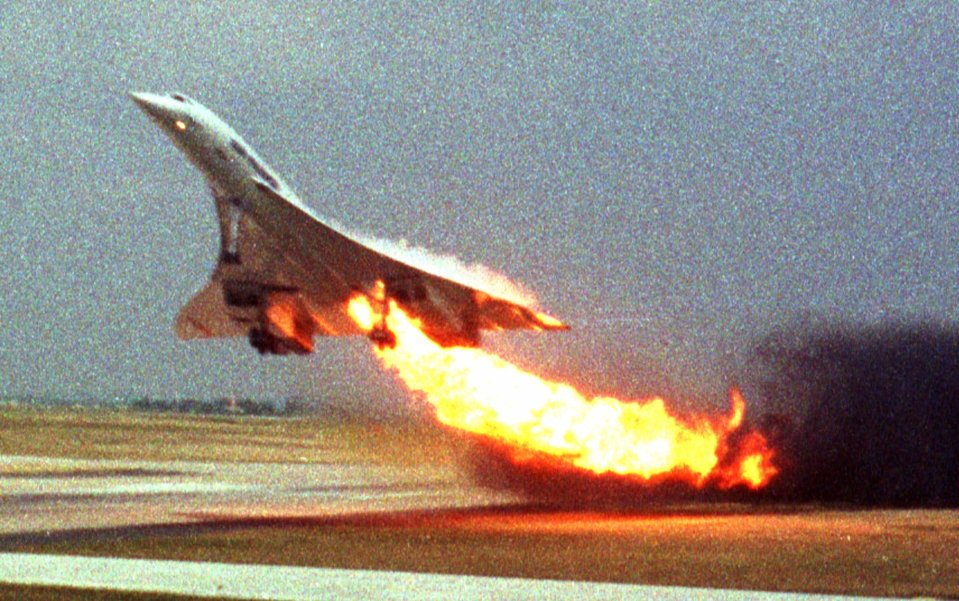 The terrifying image of the Air France Concorde flight 4590 engulfed in flame in 2000