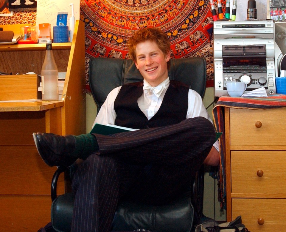 Prince Harry, pictured in his bedroom at Eton College