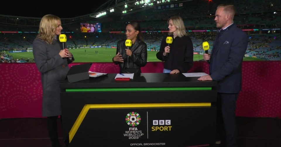 (L-R) Presenter Gabby Logan was joined by Alex Scott, Ellen White and Jonas Eidevall