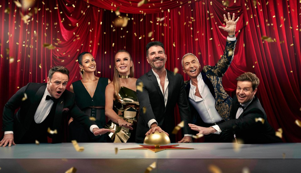 Simon with BGT hosts Ant and Dec and fellow judges Alesha, Amanda and Bruno