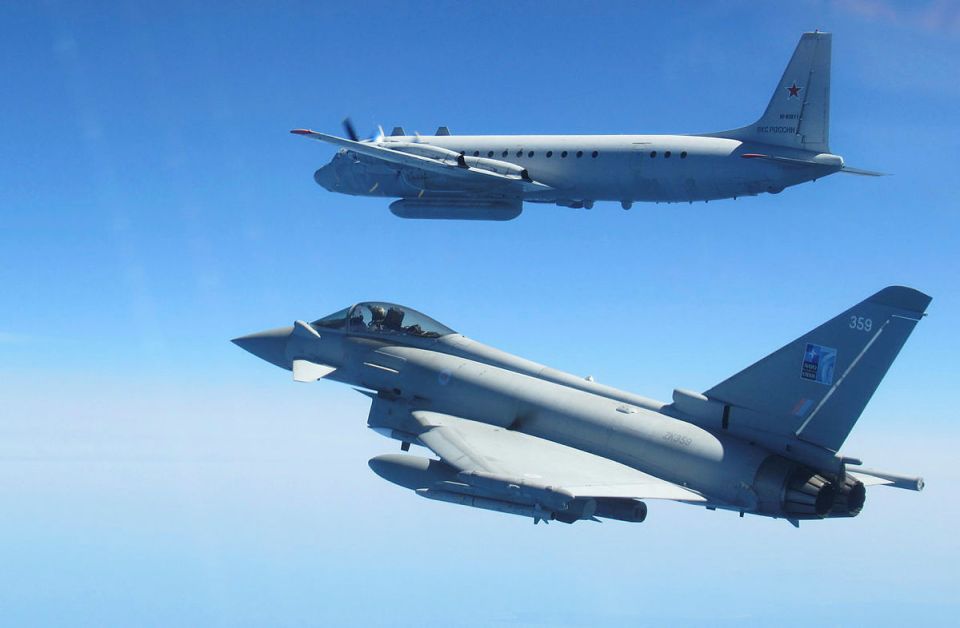 An RAF Typhoon swoops on a Russian aircraft flying close to Nato airspace on June 14