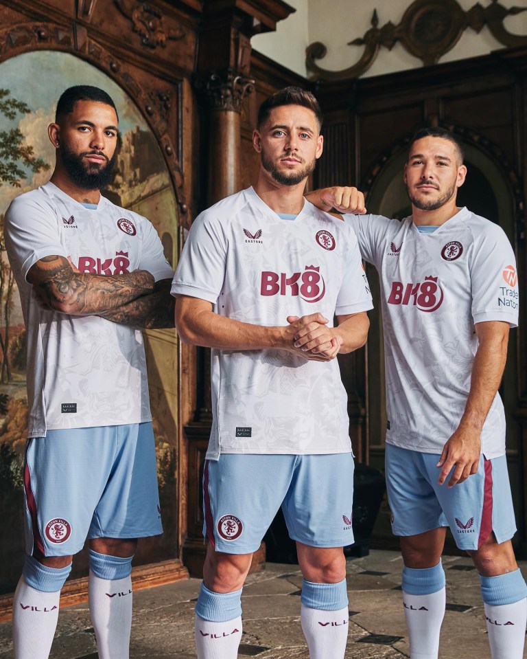 This screams Aston Villa away with the white and light blue returning – plus a new badge