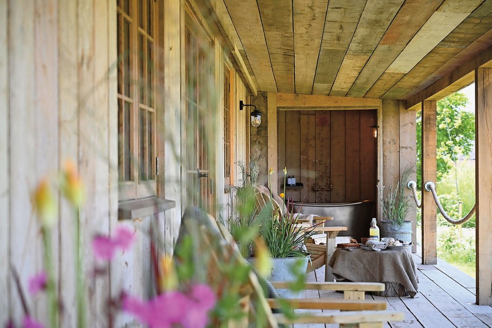 There are eight lodges in a wildflower meadow