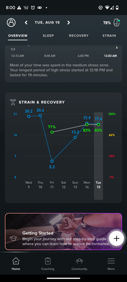 There's a lot of information to take in, but the Strain feature is great for fitness lovers