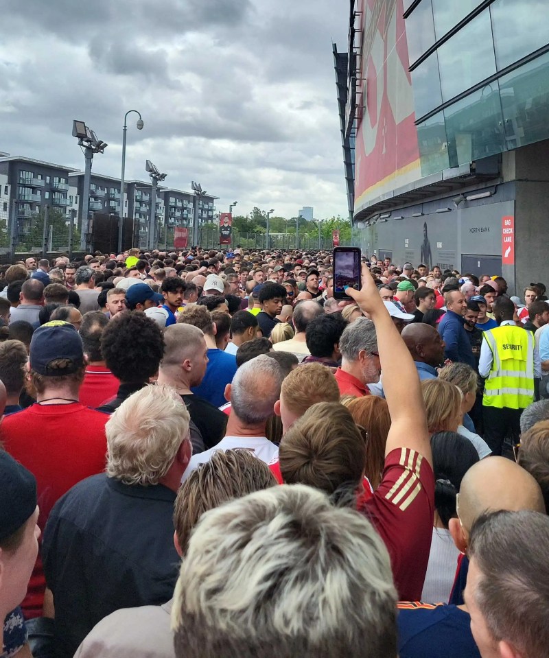 Arsenal fans were waiting outside the Emirates to be let in