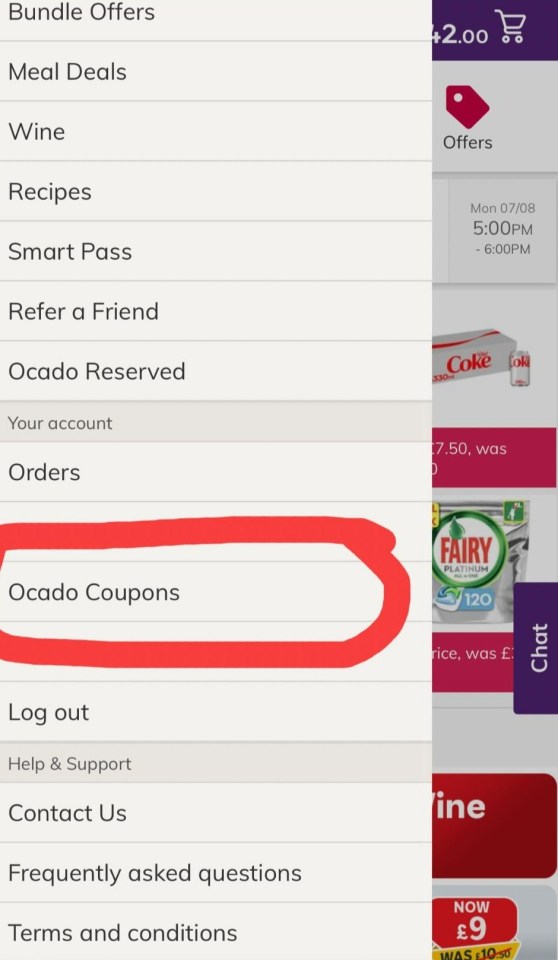 The money-saving whizz showed where the coupons section is on Ocado's website