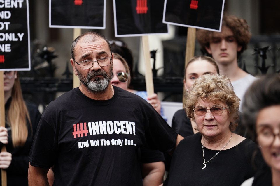 Andrew Malkinson who served 17 years in prison for a rape he did not commit, with his mother Tricia outside the Royal Courts of Justice in London after being cleared by the Court of Appeal