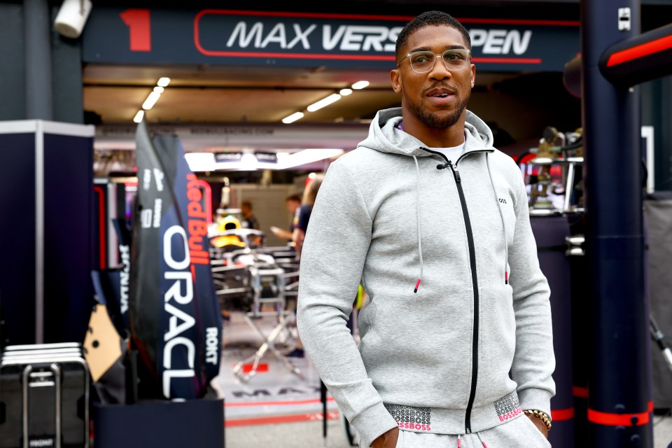 Anthony Joshua was all smiles in Red Bull's garage