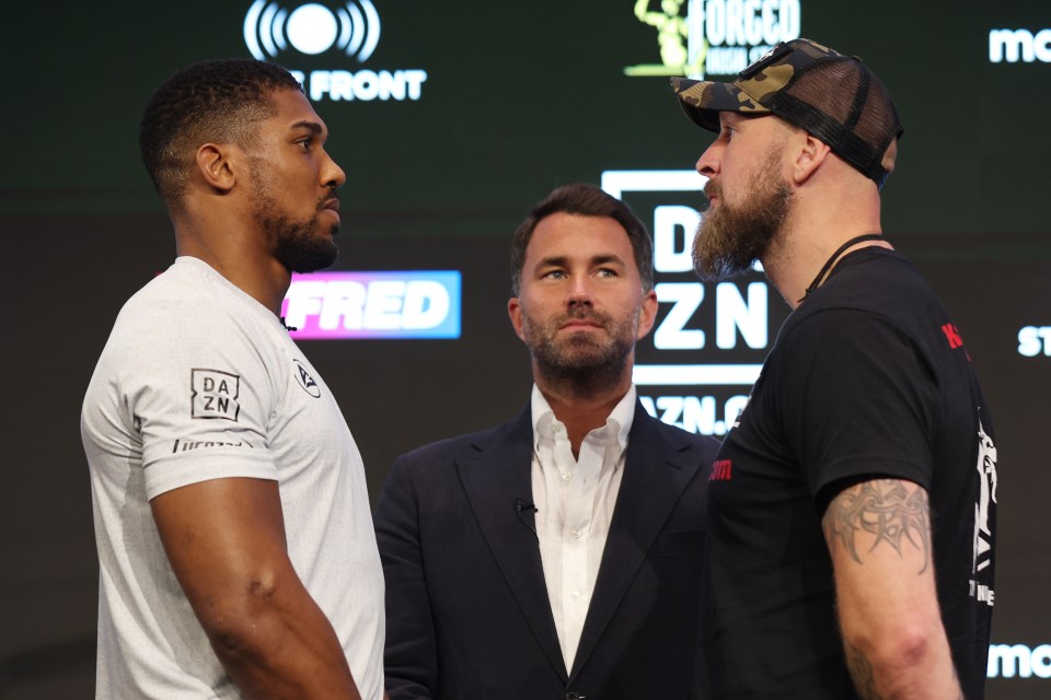 Anthony Joshua facing off with Robert Helenius