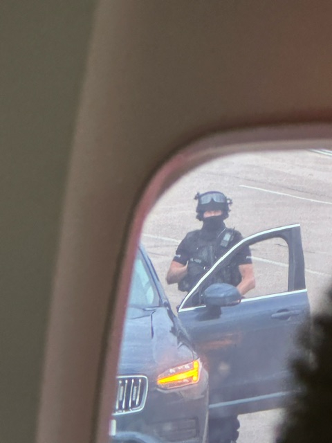 Cops  were spotted surrounding the Jet2 plane