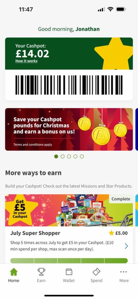 The Christmas Saver Cashpot is a new feature on the Asda rewards app