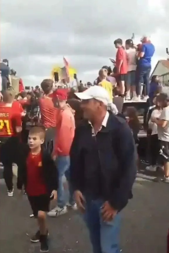 Roma fans were seen climbing onto cars to catch a glimpse of new signing Lukaku