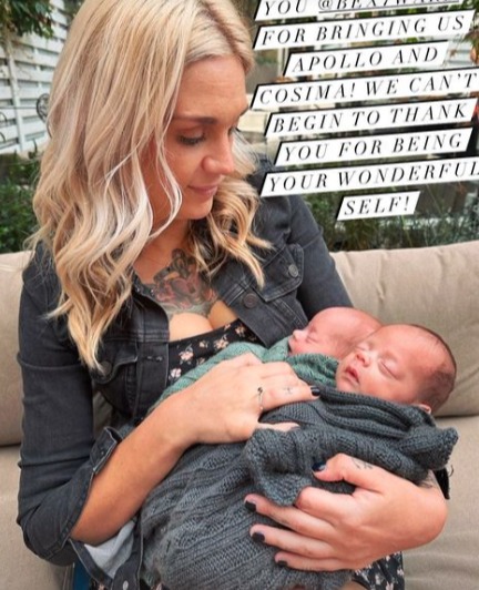 Ollie shared a snap of their surrogate Rebecca with the twins