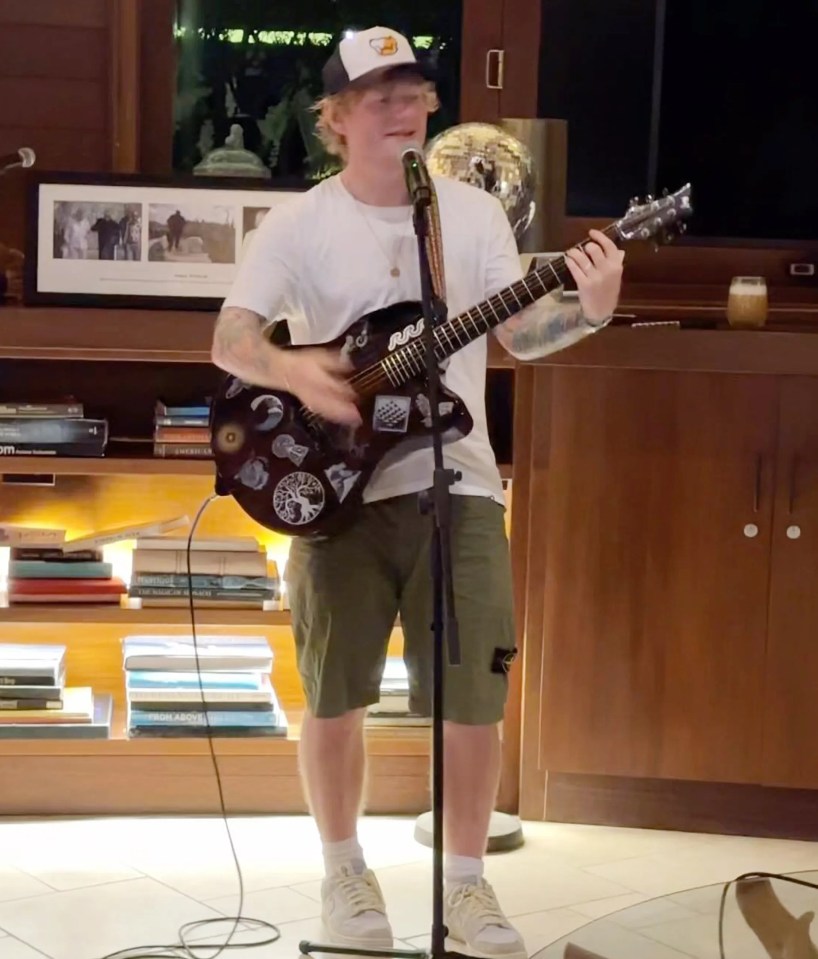 Ed Sheeran is weeks away from launching his next album - pictured performing a private gig on Necker Island