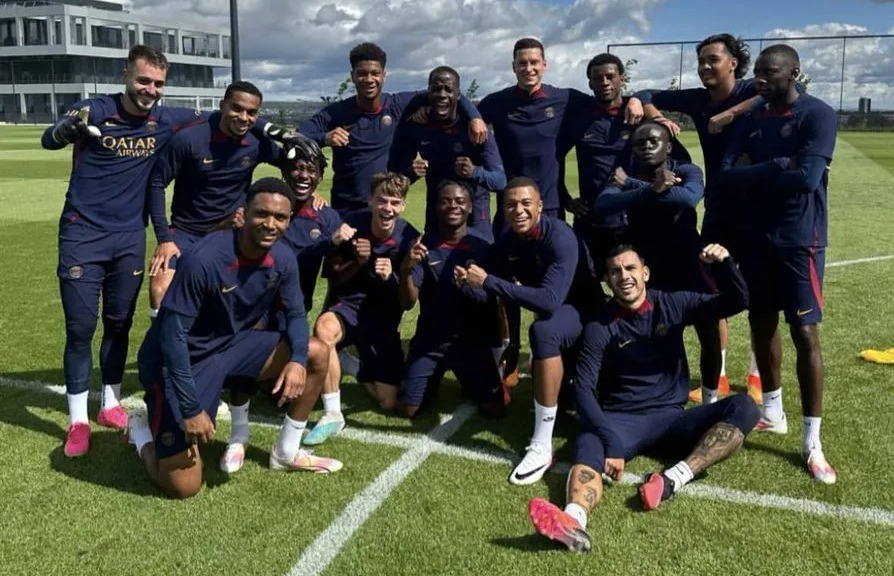 Kylian Mbappe was all smiles as he trained with PSG's 'undesirables'