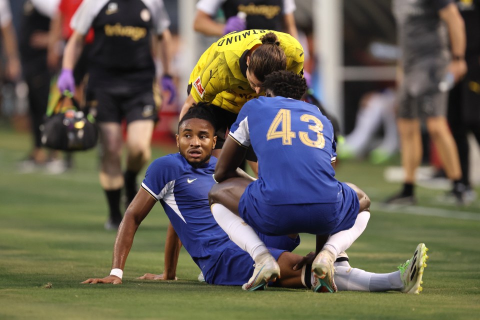 Christopher Nkunku was forced off with an injury during Chelsea's pre-season clash with Borussia Dortmund