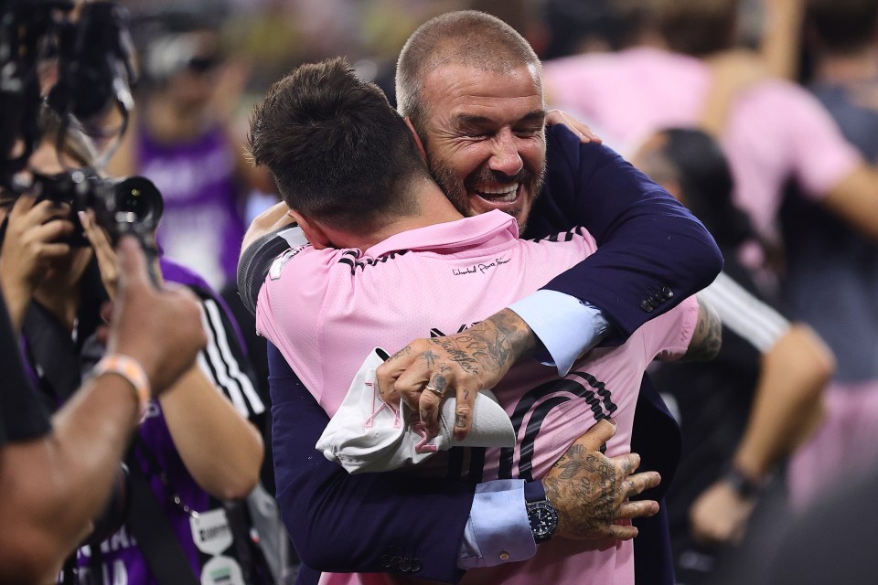 Miami's co-owner David Beckham hugged Lionel Messi after he brought the club their first ever trophy