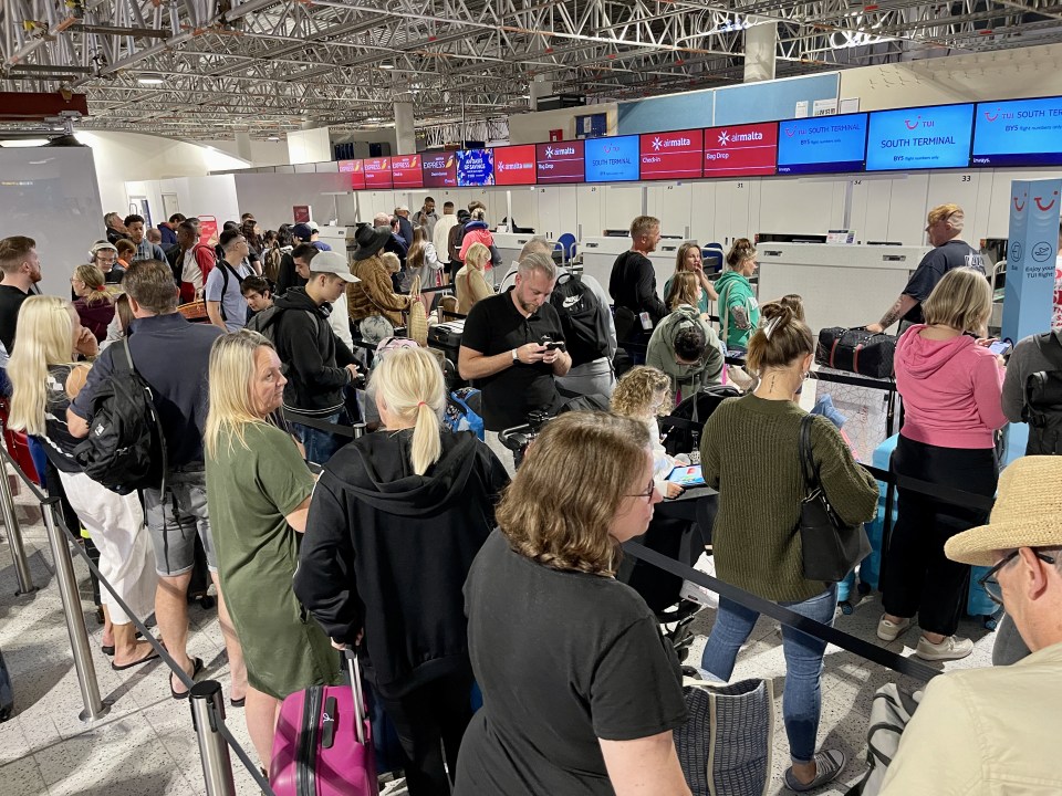 200,000 travellers were told their first available flights home could be at the end of next week, pictured above long queues at Gatwick Airport