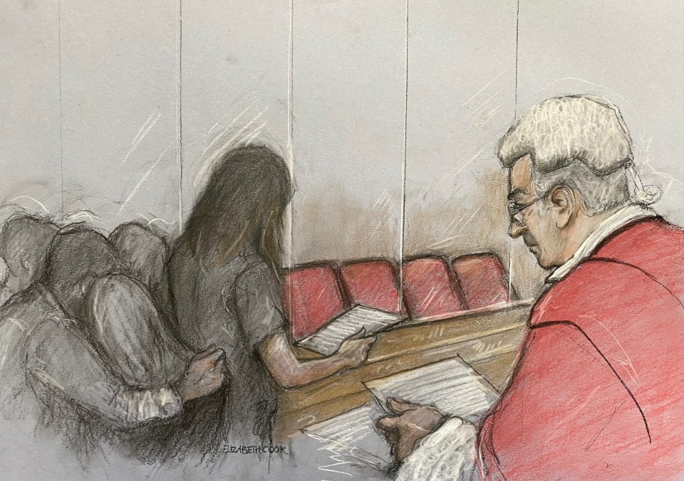 A court artist's drawing showing a parent of one of Letby's victims reading an impact statement to the court today ahead of the killer's sentencing