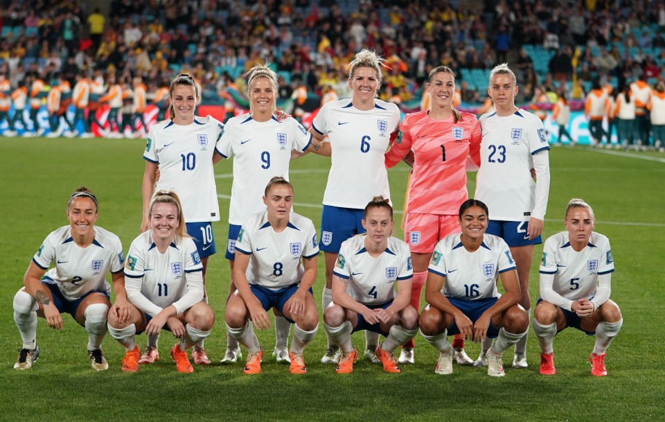 Rishi Sunak urged the Lionesses to ‘finish the job’ against Australia, pictured the England line up for the quarter-final against Colombia