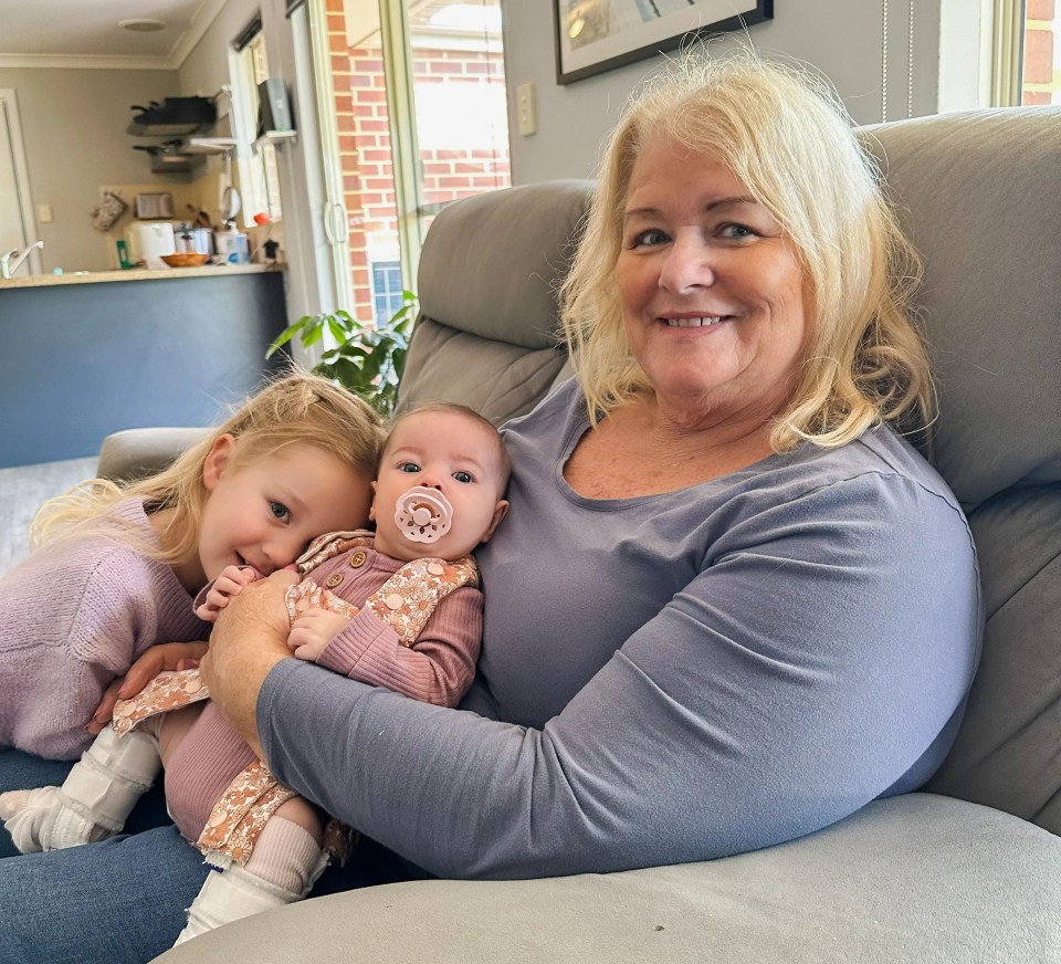 Josie Hunt with her grandchildren - three-year-old Marli and Lottie, three months