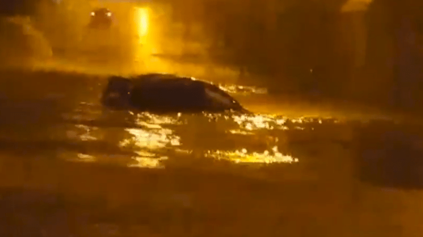 Terrifying video footage shows a second car caught up in the same flood